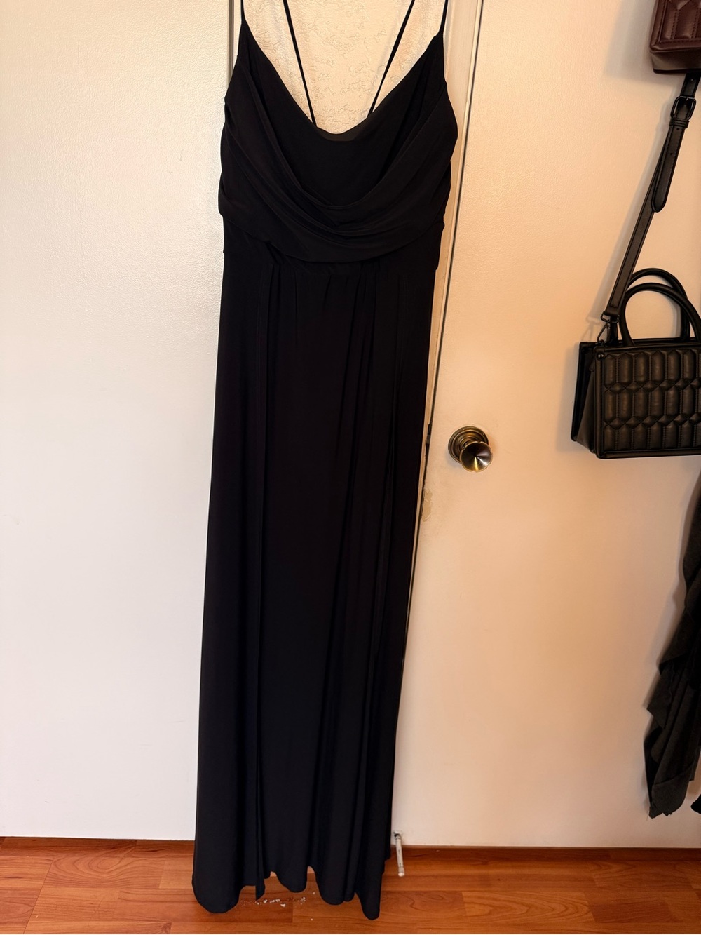 Fashion Nova Black Draped Spaghetti-Strap Maxi Dress